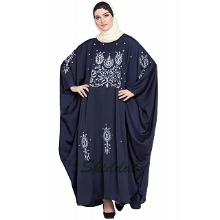 Designer Kaftan abaya with embroidery work- Navy Blue